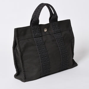 HERMES エルメス エールライン トートバッグ PM ダークグレー ナイロンキャンバス Hモノグラム織り柄 廃盤 シルバー金具 美品 中古 4a005813