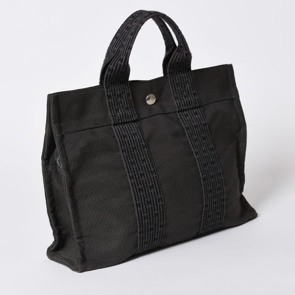 HERMES エルメス エールライン トートバッグ PM ダークグレー ナイロンキャンバス Hモノグラム織り柄 廃盤 シルバー金具 美品 中古 4a005813
