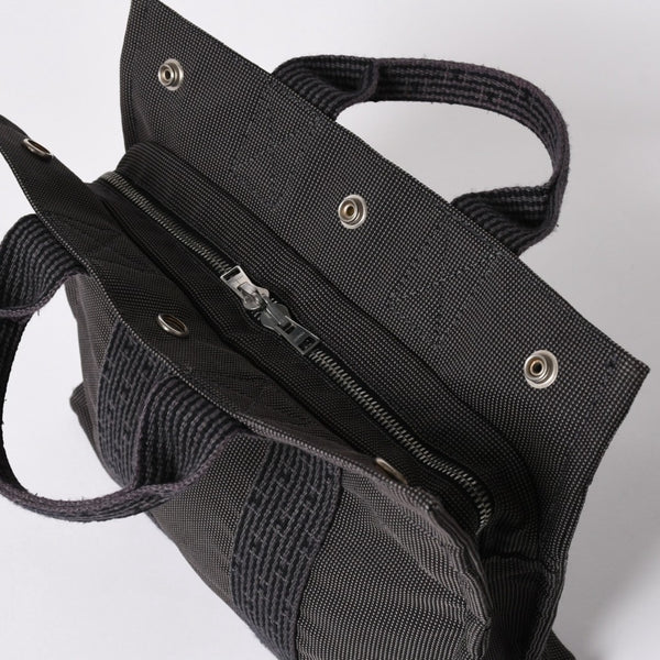 HERMES エルメス エールライン トートバッグ PM ダークグレー ナイロンキャンバス Hモノグラム織り柄 廃盤 シルバー金具 美品 中古 4a005813