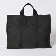 極美品 HERMES エルメス エールライン トート MM ハンドバッグ キャンバス グレー ブラック シルバー金具 中古 4a005812