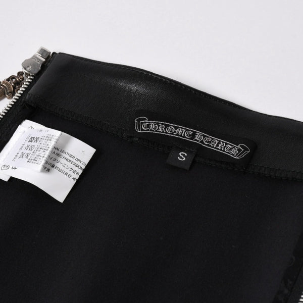 新品同様 CHROME HEARTS クロムハーツ ダブルダガージップ レザーミニスカート サイズS ブラック ラムレザー シルバー925 中古 4a006114