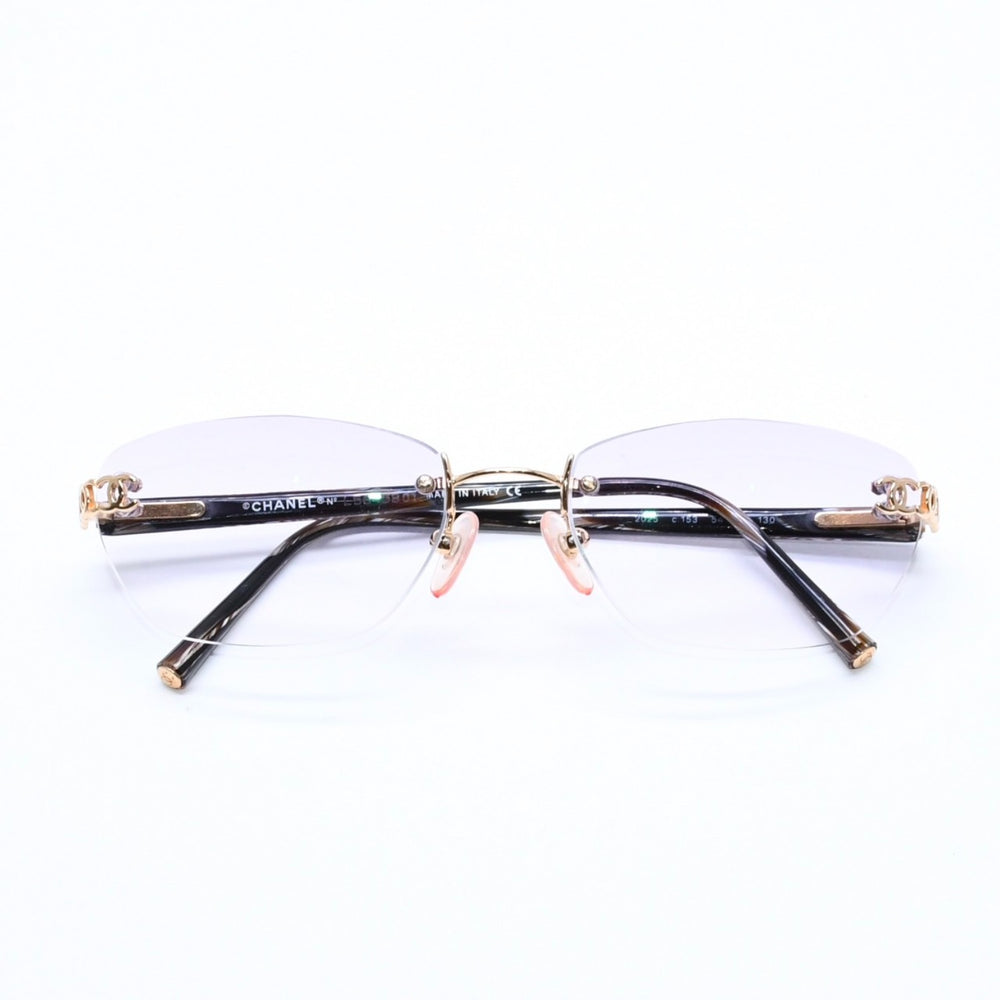 極美品 CHANEL シャネル リムレス サングラス アイウェア 2025 c.153 サイズ54□18 130 ココマーク マーブル パープル 中古 4a006179