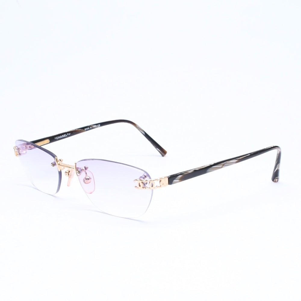 極美品 CHANEL シャネル リムレス サングラス アイウェア 2025 c.153 サイズ54□18 130 ココマーク マーブル パープル 中古 4a006179