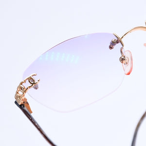 極美品 CHANEL シャネル リムレス サングラス アイウェア 2025 c.153 サイズ54□18 130 ココマーク マーブル パープル 中古 4a006179