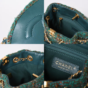 新品同様 CHANEL シャネル スモールバックパック AS3947 ランダム番台 ココマーク ツイード ラムスキン グリーン ゴールド金具 中古 4a006136