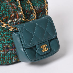 新品同様 CHANEL シャネル スモールバックパック AS3947 ランダム番台 ココマーク ツイード ラムスキン グリーン ゴールド金具 中古 4a006136