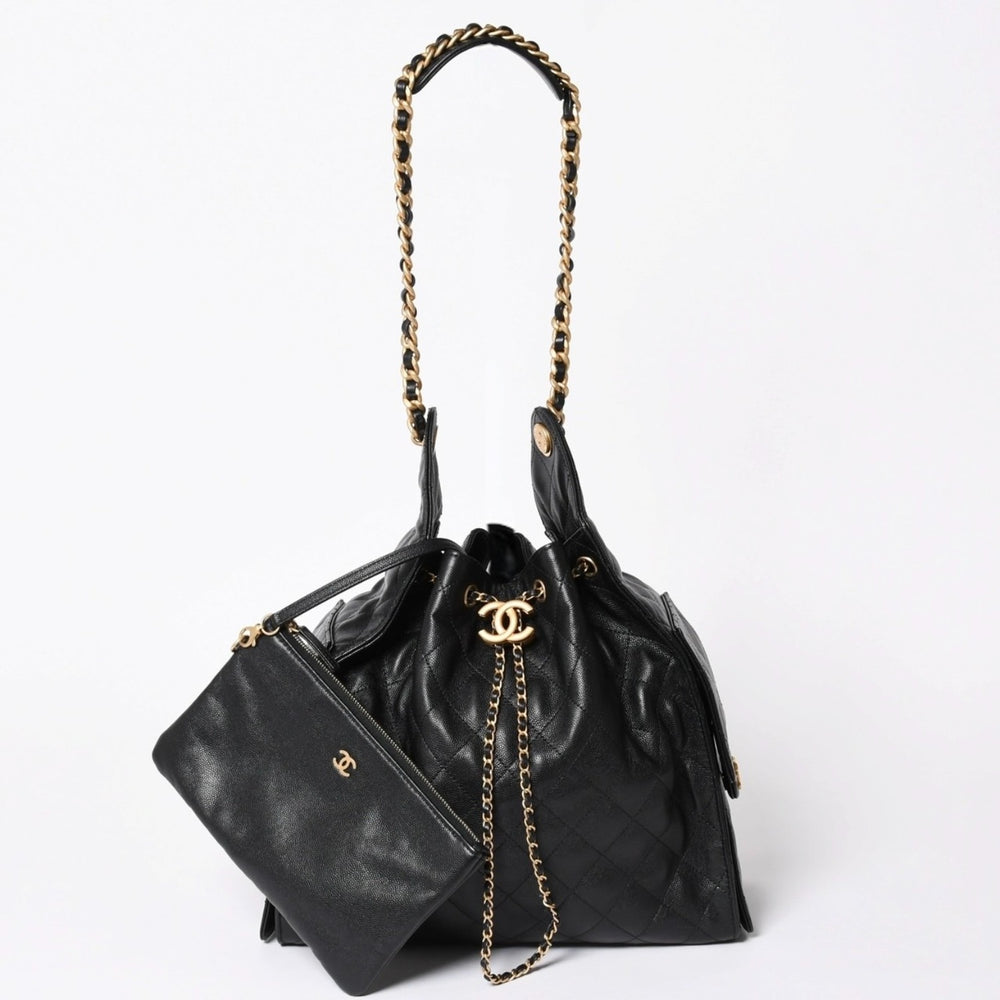 極美品 CHANEL シャネル CHANEL 25 ミディアム チェーンワンショルダーバッグ AS5311 ココマーク キャビアスキン ブラック 中古 4a006147