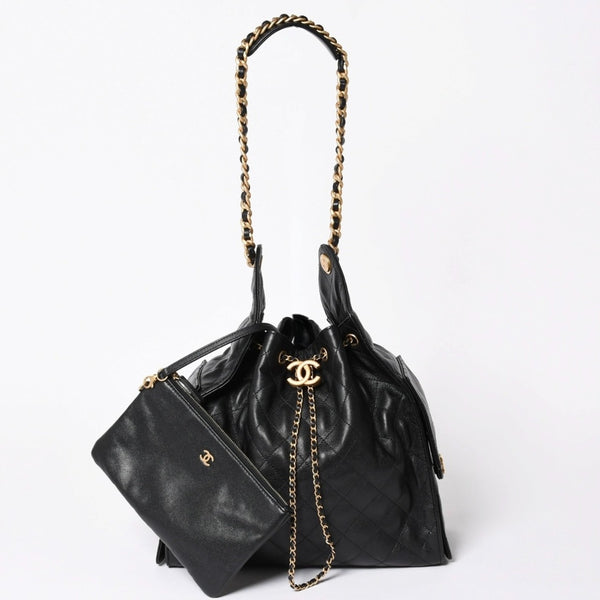 極美品 CHANEL シャネル CHANEL 25 ミディアム チェーンワンショルダーバッグ AS5311 ココマーク キャビアスキン ブラック 中古 4a006147