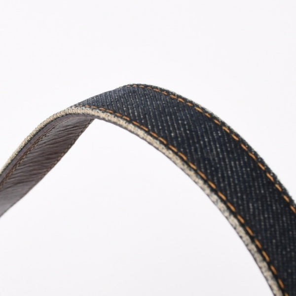 FENDI フェンディ マンマバケット ワンショルダーバッグ フラワーモチーフ ビーズ デニム ネイビー シルバー金具 良品 中古 4a006046