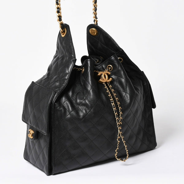 極美品 CHANEL シャネル CHANEL 25 ミディアム チェーンワンショルダーバッグ AS5311 ココマーク キャビアスキン ブラック 中古 4a006147