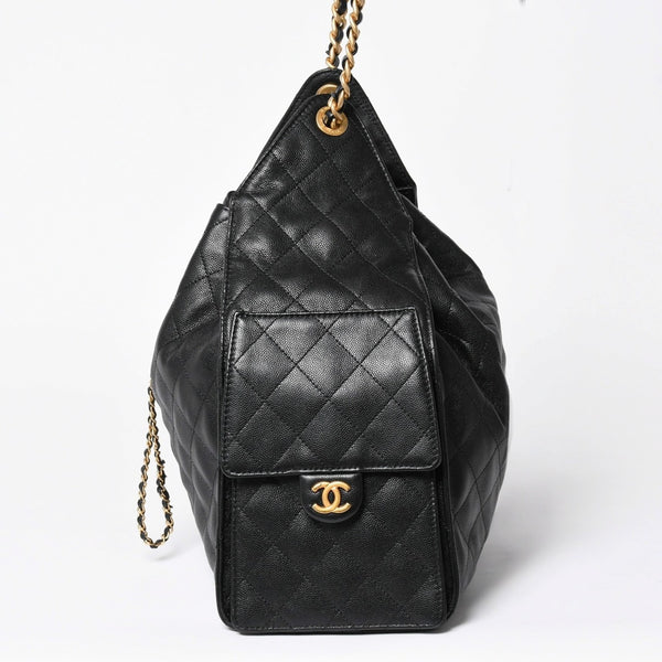極美品 CHANEL シャネル CHANEL 25 ミディアム チェーンワンショルダーバッグ AS5311 ココマーク キャビアスキン ブラック 中古 4a006147