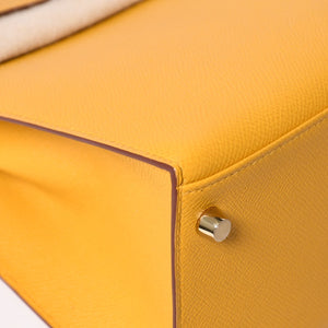 新品未使用 HERMES エルメス ケリー28 外縫い ジョーヌアンブル C刻印 ヴォーエプソン ゴールド金具 ハンドバッグ 中古 4a006151