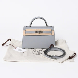 新品同様 HERMES エルメス MINI KELLY 2 ミニケリー2 2WAYバッグ ヴォーマダム グリパンタン パラジウム金具 K刻印 2025年製 中古 4a006257