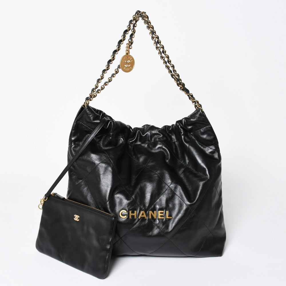 新品同様 CHANEL シャネル CHANEL 22 ミディアム チェーンワンショルダーバッグ AS3261 ココマーク シャイニーカーフスキン 中古 4a006150