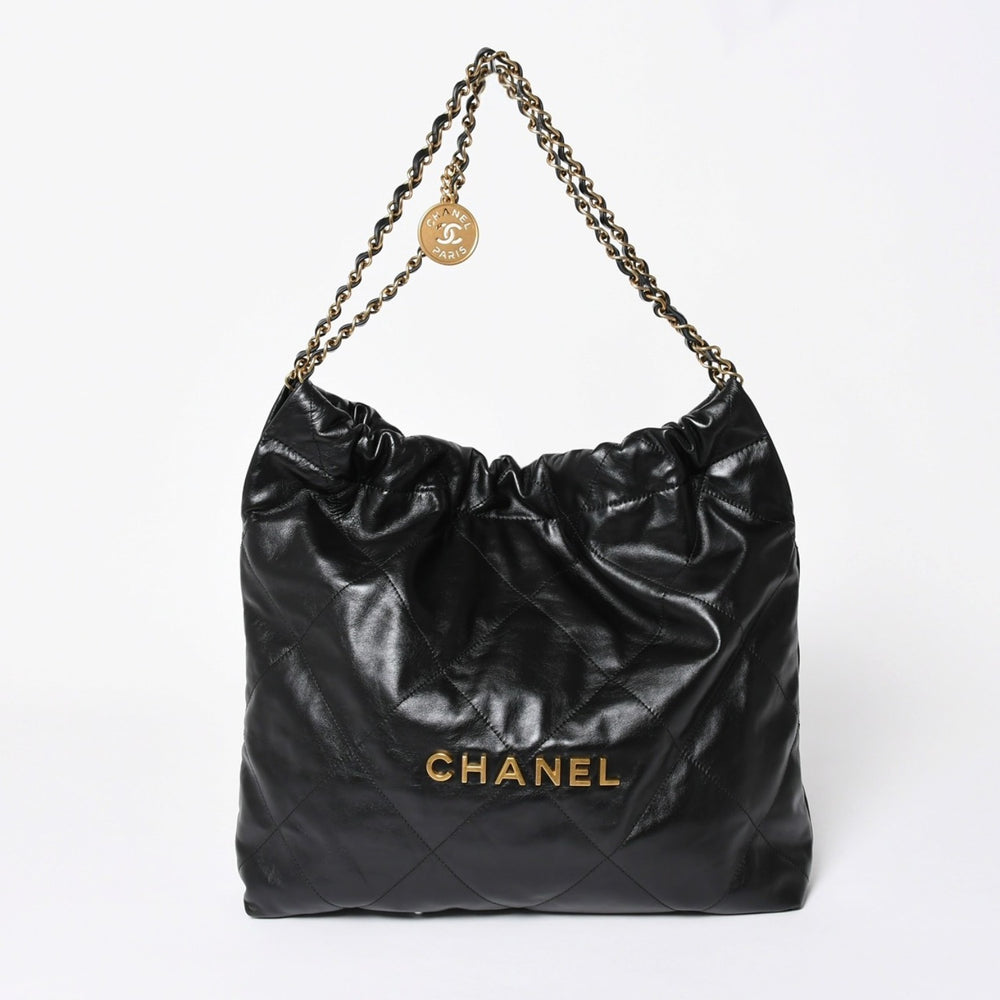 新品同様 CHANEL シャネル CHANEL 22 ミディアム チェーンワンショルダーバッグ AS3261 ココマーク シャイニーカーフスキン 中古 4a006150