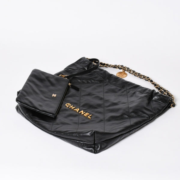 新品同様 CHANEL シャネル CHANEL 22 ミディアム チェーンワンショルダーバッグ AS3261 ココマーク シャイニーカーフスキン 中古 4a006150