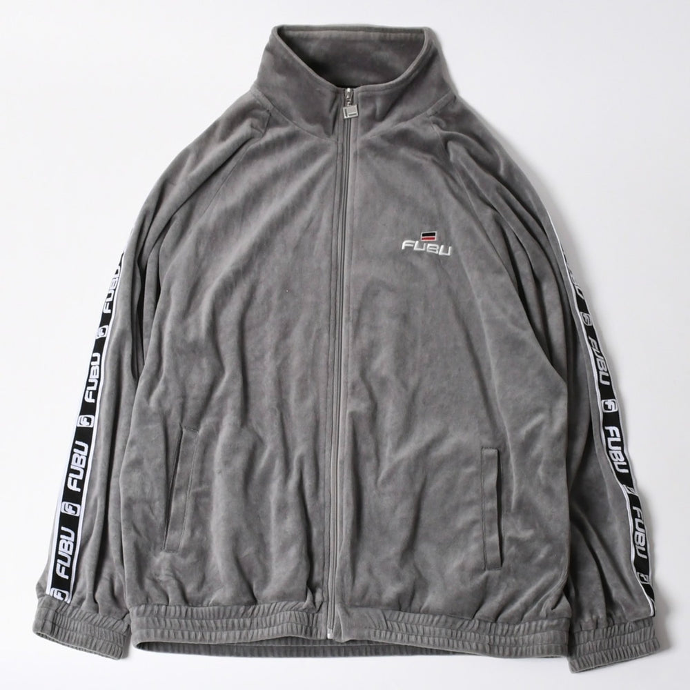 極美品 FUBU フブ トラックジャケット ジャージ サイズXL ベロア サイドロゴ コットン グレー ブラック 中古 4a005914