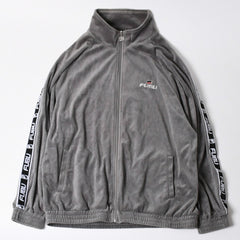極美品 FUBU フブ トラックジャケット ジャージ サイズXL ベロア サイドロゴ コットン グレー ブラック 中古 4a005914