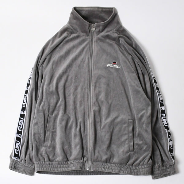 極美品 FUBU フブ トラックジャケット ジャージ サイズXL ベロア サイドロゴ コットン グレー ブラック 中古 4a005914