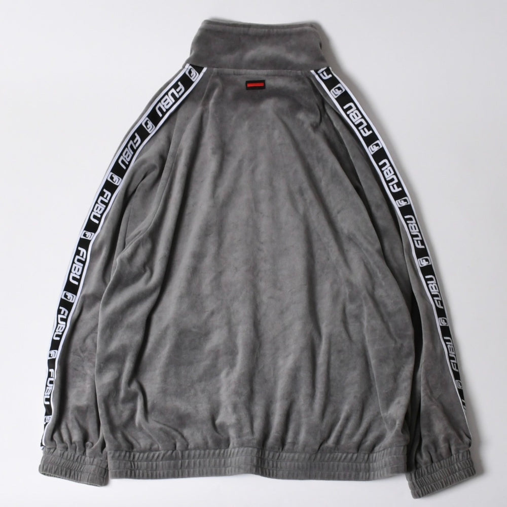 極美品 FUBU フブ トラックジャケット ジャージ サイズXL ベロア サイドロゴ コットン グレー ブラック 中古 4a005914