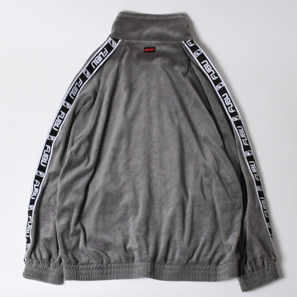 極美品 FUBU フブ トラックジャケット ジャージ サイズXL ベロア サイドロゴ コットン グレー ブラック 中古 4a005914