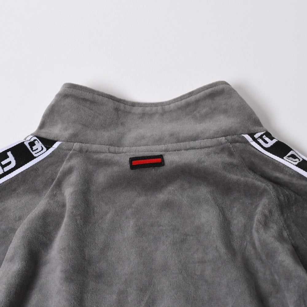 極美品 FUBU フブ トラックジャケット ジャージ サイズXL ベロア サイドロゴ コットン グレー ブラック 中古 4a005914