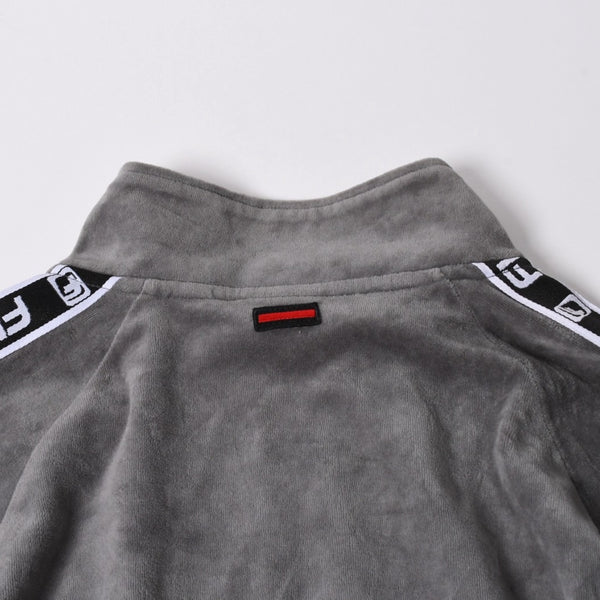 極美品 FUBU フブ トラックジャケット ジャージ サイズXL ベロア サイドロゴ コットン グレー ブラック 中古 4a005914