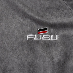極美品 FUBU フブ トラックジャケット ジャージ サイズXL ベロア サイドロゴ コットン グレー ブラック 中古 4a005914