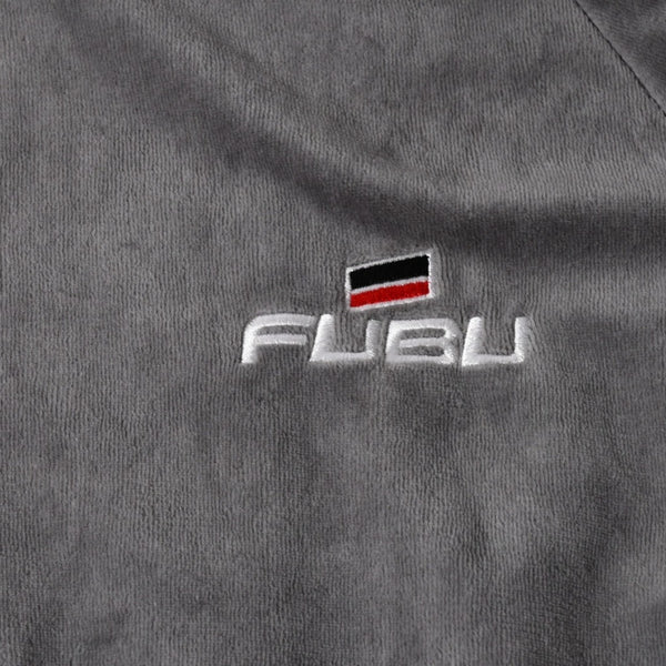 極美品 FUBU フブ トラックジャケット ジャージ サイズXL ベロア サイドロゴ コットン グレー ブラック 中古 4a005914
