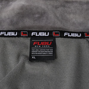 極美品 FUBU フブ トラックジャケット ジャージ サイズXL ベロア サイドロゴ コットン グレー ブラック 中古 4a005914