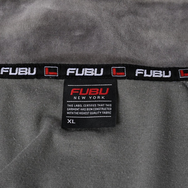 極美品 FUBU フブ トラックジャケット ジャージ サイズXL ベロア サイドロゴ コットン グレー ブラック 中古 4a005914
