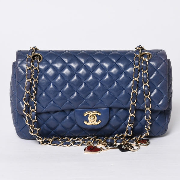 CHANEL シャネル チェーンショルダーバッグ マトラッセ25 バレンタイン限定 ココマーク ラムスキン ブルー 13番台 美品 中古 4a000617
