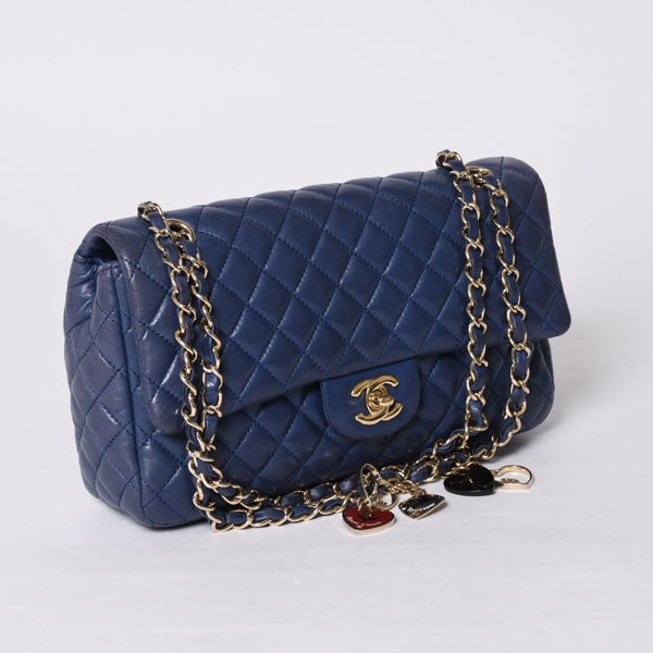 CHANEL シャネル チェーンショルダーバッグ マトラッセ25 バレンタイン限定 ココマーク ラムスキン ブルー 13番台 美品 中古 4a000617