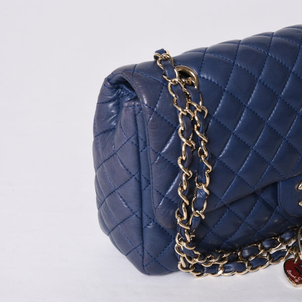 CHANEL シャネル チェーンショルダーバッグ マトラッセ25 バレンタイン限定 ココマーク ラムスキン ブルー 13番台 美品 中古 4a000617