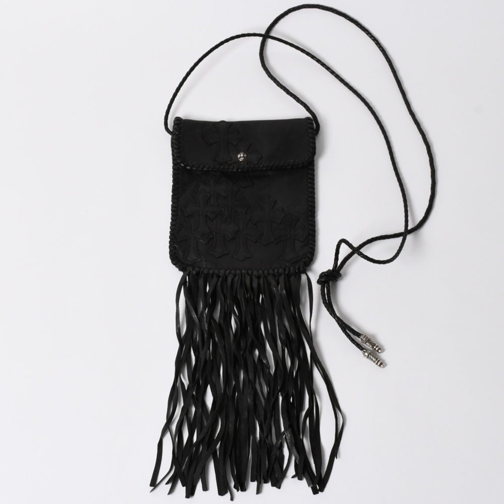 CHROME HEARTS クロムハーツ FLAT HIPPIE W/FRINGE フラットヒッピー フリンジ ショルダーバッグ セメタリークロスパッチ 美品 中古 4a006163