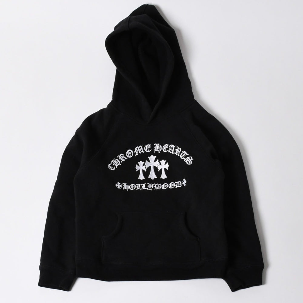 極美品 CHROME HEARTS クロムハーツ プルオーバーフーディー パーカー サイズ6Y キッズ セメタリークロス オールドイングリッシュ 中古 4a005511