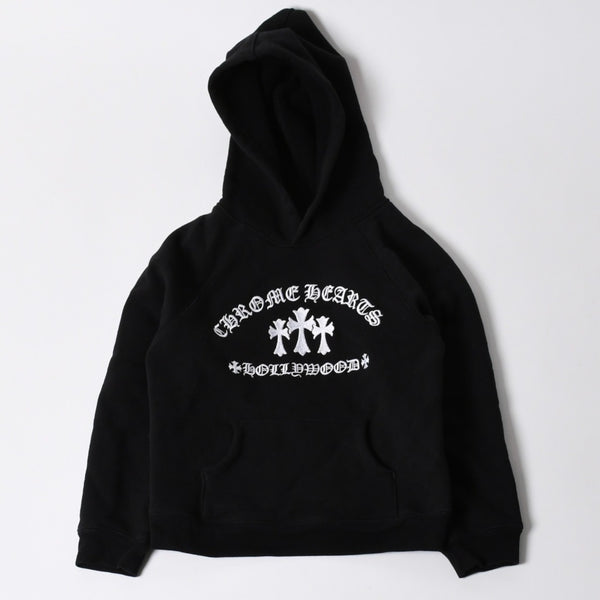 極美品 CHROME HEARTS クロムハーツ プルオーバーフーディー パーカー サイズ6Y キッズ セメタリークロス オールドイングリッシュ 中古 4a005511