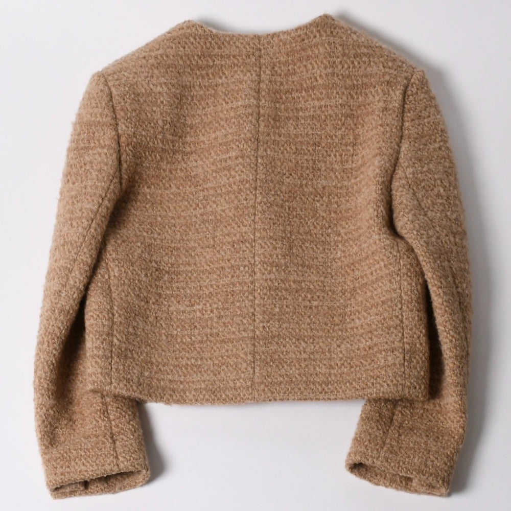 極美品 CELINE セリーヌ ノーカラージャケット 2V83I576R ベージュ ウール モヘア ゴールド金具 中古 4b007925