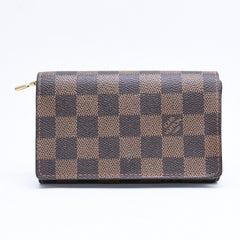 LOUIS VUITTON ルイヴィトン ポルトモネ ピエ トレゾール N61730 二つ折り財布 CA0058 ダミエエベヌキャンバス イニシャル入り 美品 中古 4a006178