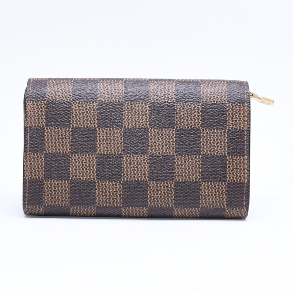 LOUIS VUITTON ルイヴィトン ポルトモネ ピエ トレゾール N61730 二つ折り財布 CA0058 ダミエエベヌキャンバス イニシャル入り 美品 中古 4a006178