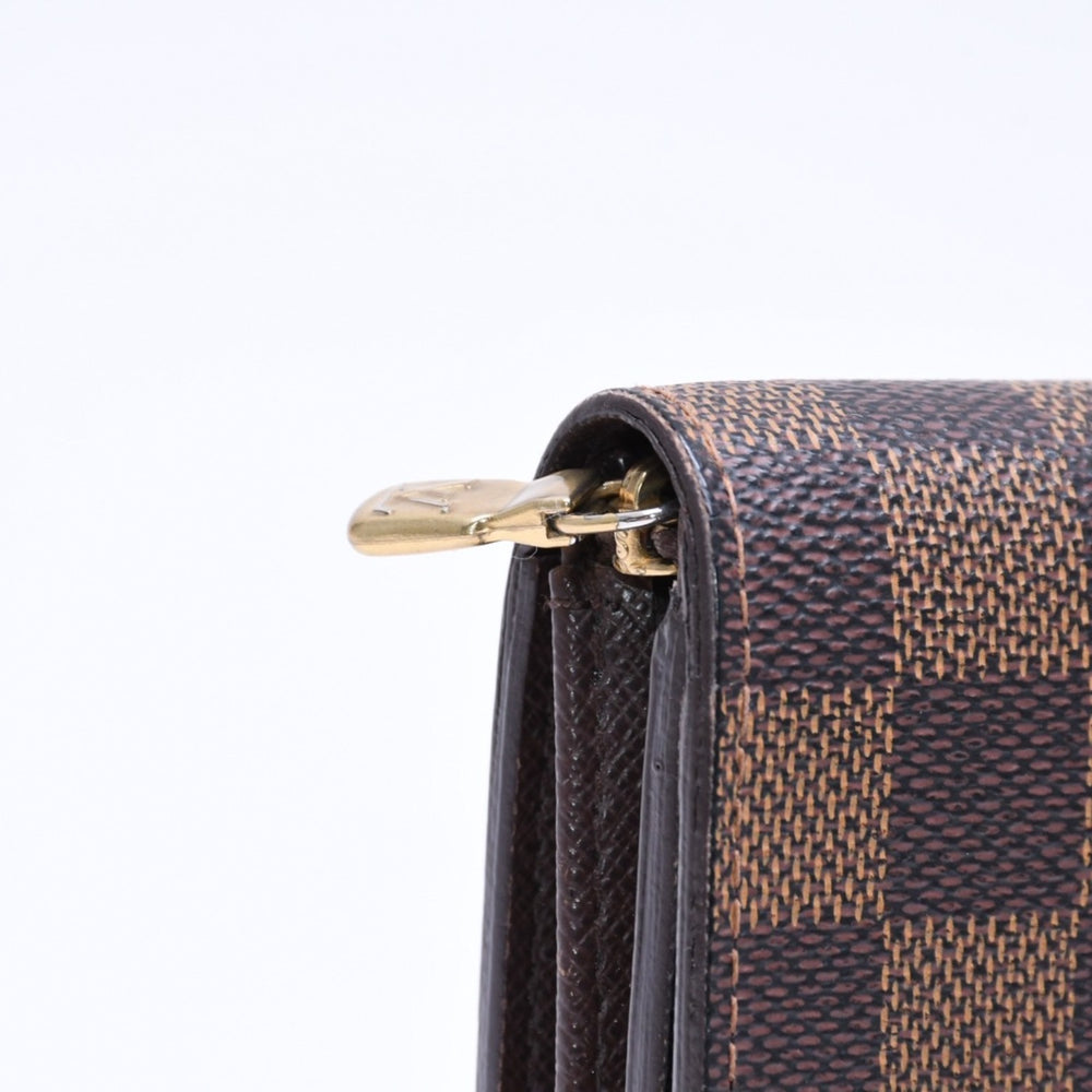 LOUIS VUITTON ルイヴィトン ポルトモネ ピエ トレゾール N61730 二つ折り財布 CA0058 ダミエエベヌキャンバス イニシャル入り 美品 中古 4a006178