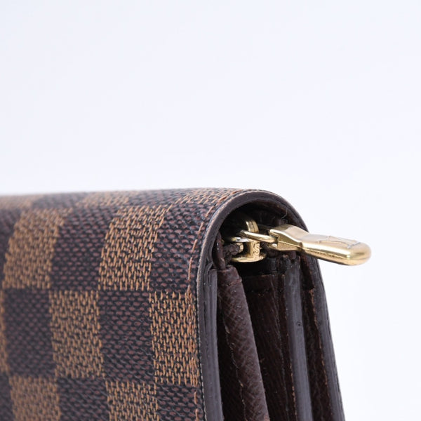 LOUIS VUITTON ルイヴィトン ポルトモネ ピエ トレゾール N61730 二つ折り財布 CA0058 ダミエエベヌキャンバス イニシャル入り 美品 中古 4a006178