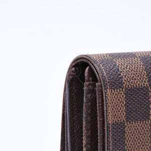 LOUIS VUITTON ルイヴィトン ポルトモネ ピエ トレゾール N61730 二つ折り財布 CA0058 ダミエエベヌキャンバス イニシャル入り 美品 中古 4a006178