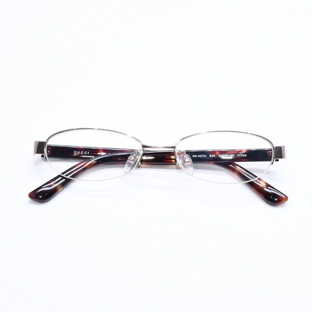 極美品 GUCCI グッチ ハーフリム 度入り眼鏡 メガネ GG-9679J B2E サイズ50□17-135 べっ甲カラー ブラウン 中古 4a006168