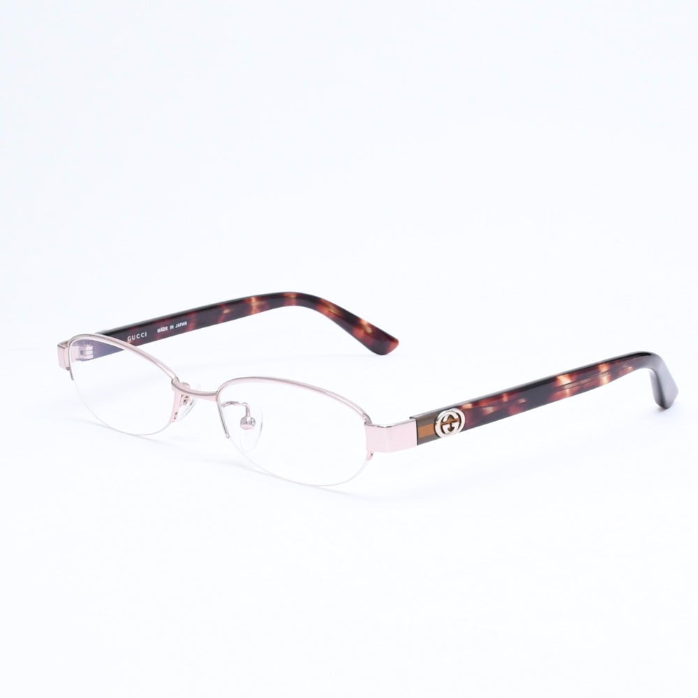 極美品 GUCCI グッチ ハーフリム 度入り眼鏡 メガネ GG-9679J B2E サイズ50□17-135 べっ甲カラー ブラウン 中古 4a006168