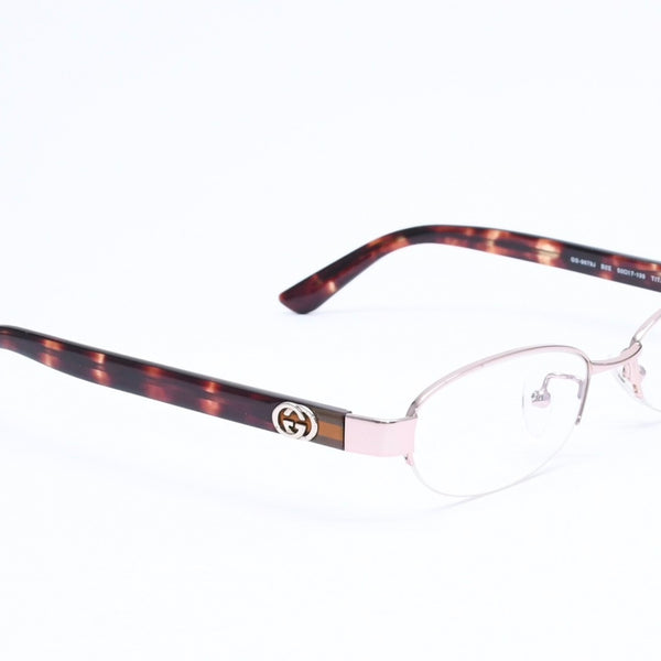 極美品 GUCCI グッチ ハーフリム 度入り眼鏡 メガネ GG-9679J B2E サイズ50□17-135 べっ甲カラー ブラウン 中古 4a006168