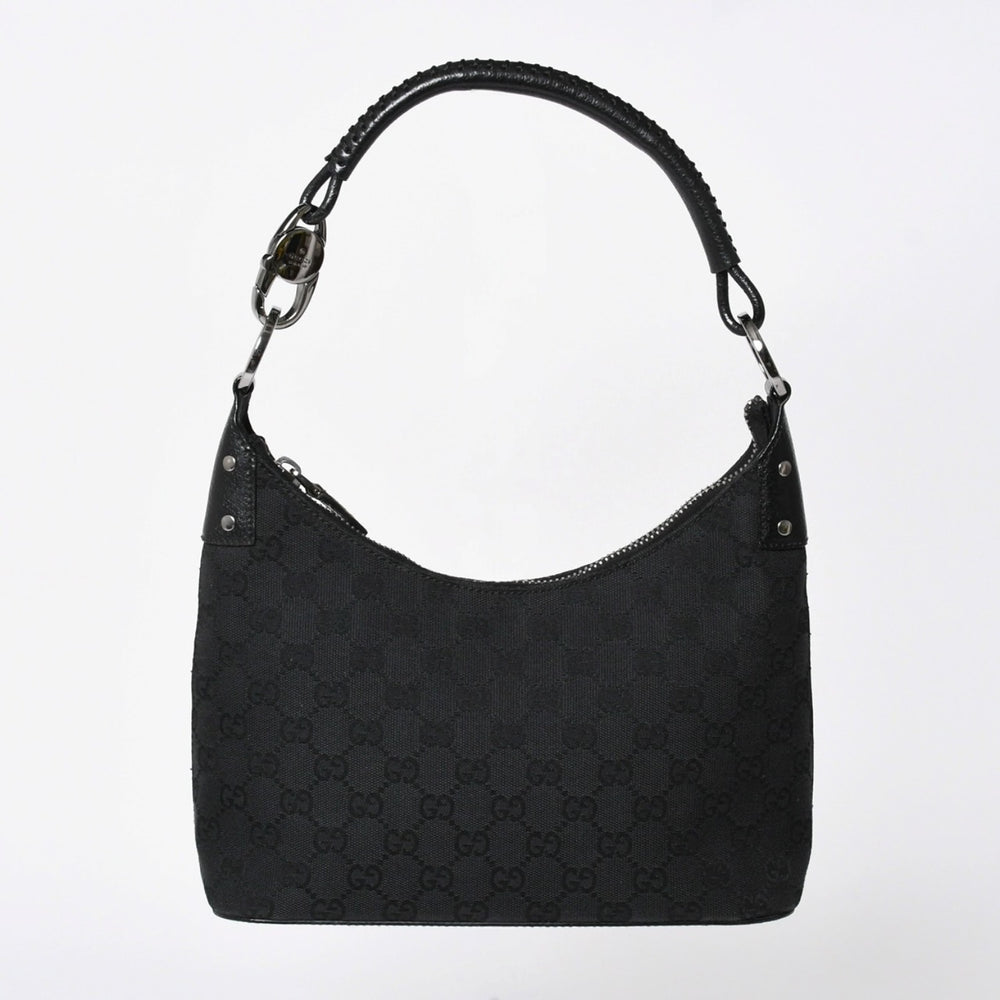 極美品 GUCCI グッチ ワンショルダーバッグ ハンドバッグ 115002 イタリア製 GGキャンバス レザー メタルブラック金具 中古 4a006215