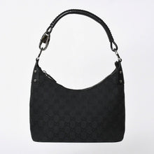 Load the image into the gallery viewer. 極美品 GUCCI グッチ ワンショルダーバッグ ハンドバッグ 115002 イタリア製 GGキャンバス レザー メタルブラック金具 中古 4a006215
