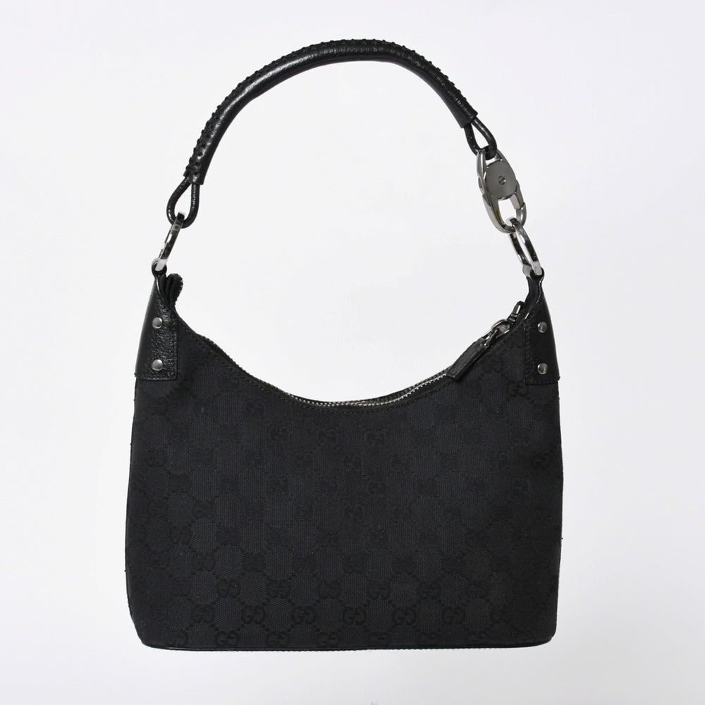 極美品 GUCCI グッチ ワンショルダーバッグ ハンドバッグ 115002 イタリア製 GGキャンバス レザー メタルブラック金具 中古 4a006215