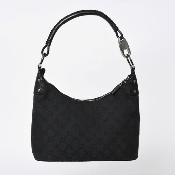極美品 GUCCI グッチ ワンショルダーバッグ ハンドバッグ 115002 イタリア製 GGキャンバス レザー メタルブラック金具 中古 4a006215